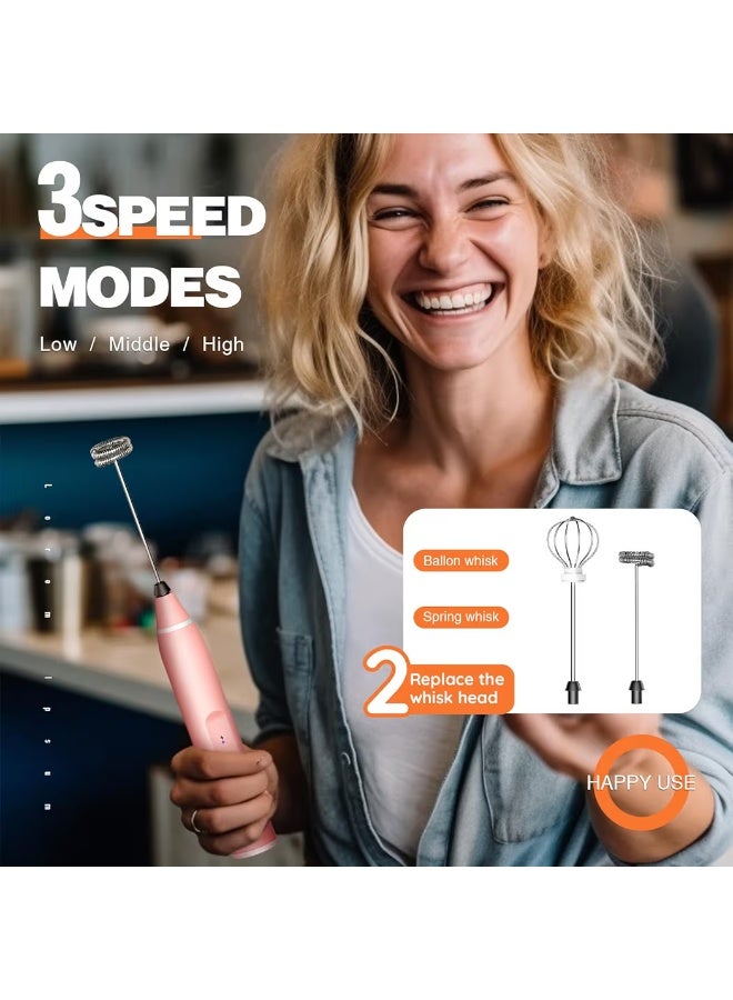 مضرب نسكافيه الاصدار الجديد موتور قوي شحن تايب سي لعمل فوم و رغوة حليب ٣ سرعات اللون روز - Image 4